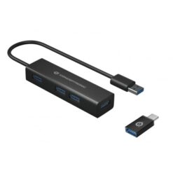 Conceptronic HUBBIES06B 4-Port USB 3.0 Aluminum Hub with USB-C to USB-A Adapter, USB 3.2 Gen 1
