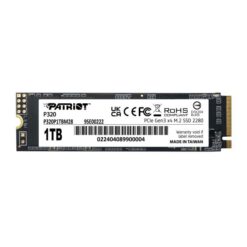 Patriot P320P1TBM28 P320 PCIe M.2 INTERNAL SSD, 1 TB, M.2 2280, PCIe Gen 3x4, 3000/2200 MB/s