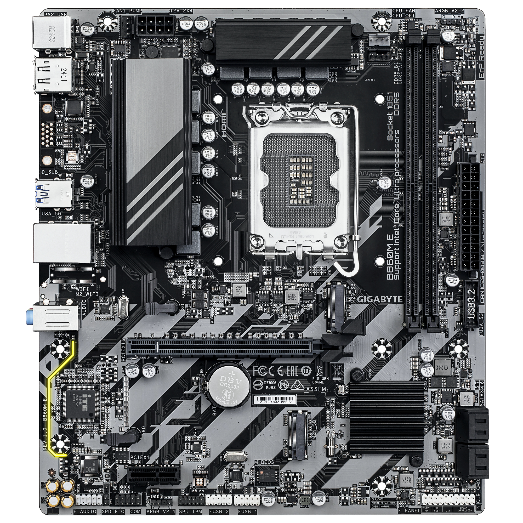 Gigabyte B860M E B860M E, mATX, Intel LGA1851, Core Ultra, DDR5, Gbe LAN, PCIe 4.0 M.2, USB 3.2 Gen - Afbeelding 6