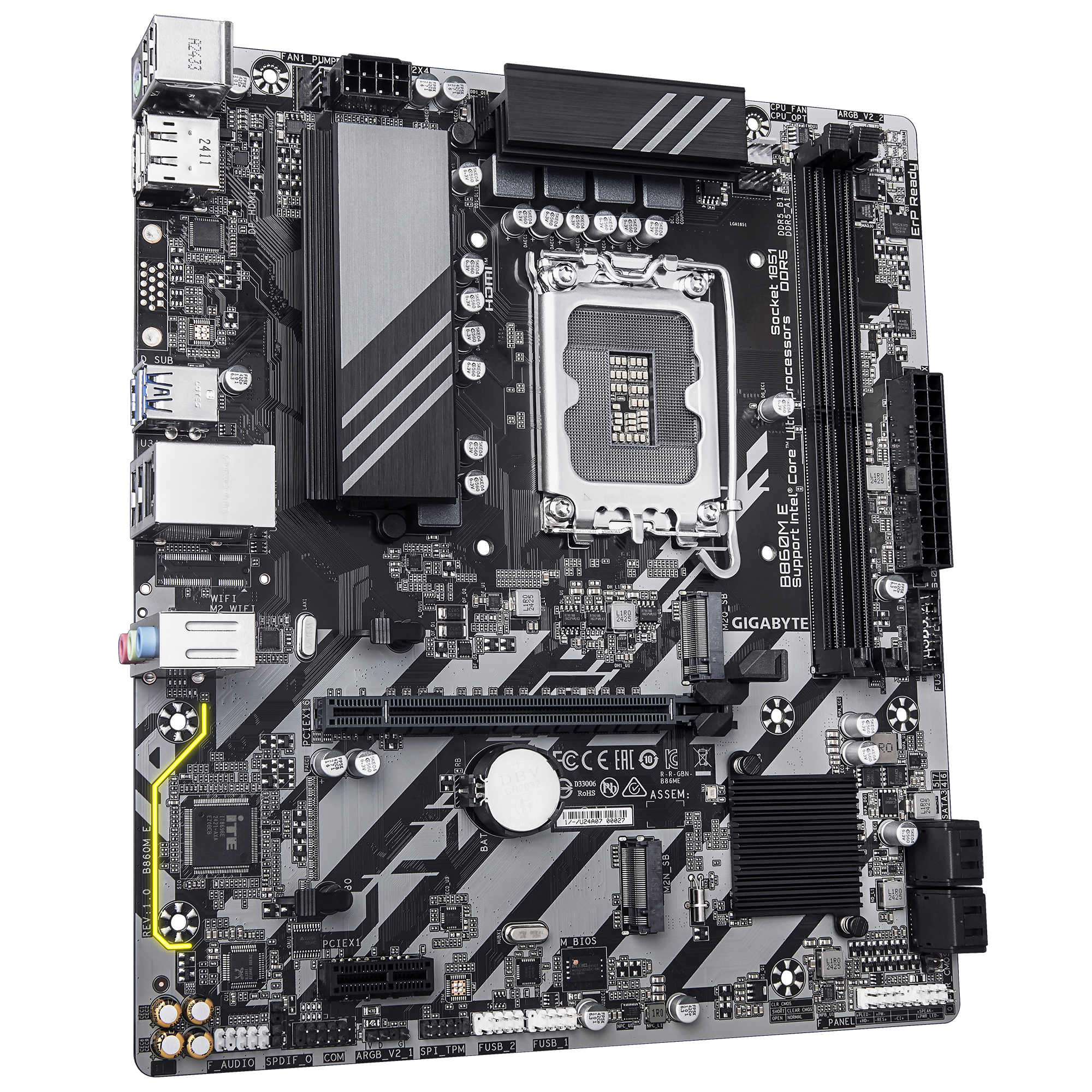 Gigabyte B860M E B860M E, mATX, Intel LGA1851, Core Ultra, DDR5, Gbe LAN, PCIe 4.0 M.2, USB 3.2 Gen - Afbeelding 7