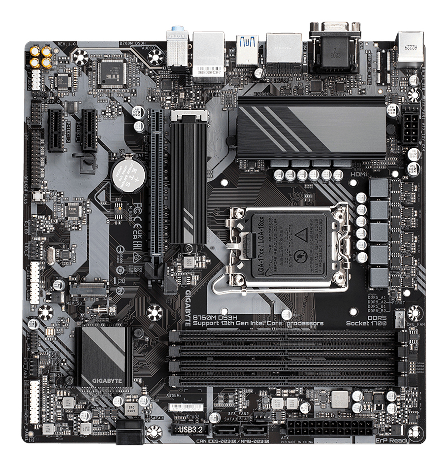 Gigabyte B760M DS3H, mATX, Intel LGA1700, B760, DDR5-SDRAM, 192 GB, USB 3.2, M.2, 2.5 GbE - Afbeelding 9