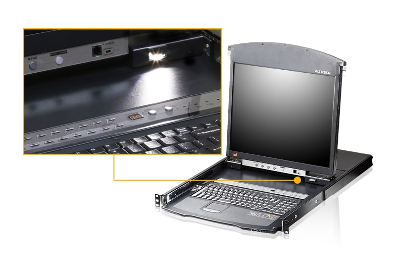 ATEN 1-Lokale /externe gedeelde toegang, 16-poorten Cat 5 Dual Rail KVM over IP-switch met poort serieschakeling - Afbeelding 4