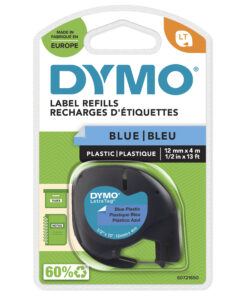 DYMO LetraTag originele plastic labels | Zwarte afdruk op blauwe etiketten | 12 mm x 4 m | Zelfklevende multifunctionele labels voor LetraTag labelprinters | gemaakt in Europa