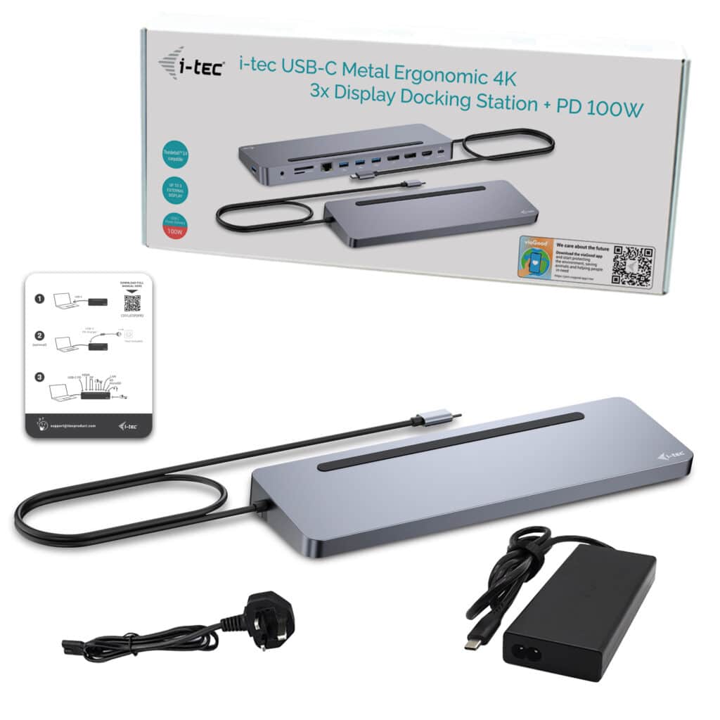 i-tec USB-C Metal Ergonomic 3x 4K Display Docking Station with Power Delivery 100 W + Universal Charger 100 W - Afbeelding 3