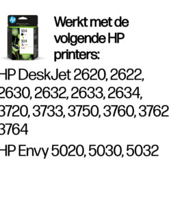 HP 304 originele zwarte/drie-kleuren inktcartridges, 2-pack