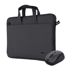 Trust Bologna laptop schoudertas 16 inch - Laptop schoudertas – Voor laptops tot 16 inch – Gerecycled materiaal – Zwart