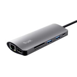 Trust Dalyx 7-in-1 USB-C Adapter - USB-C hub – HDMI en kaartlezer – Aluminium behuizing – Grijs