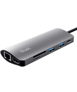 Trust Dalyx 7-in-1 USB-C Adapter - USB-C hub – HDMI en kaartlezer – Aluminium behuizing – Grijs