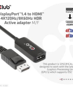 CLUB3D DisplayPort1.4 to HDMI 4K120Hz/8K60Hz HDR Active adapter M/F - Afbeelding 2