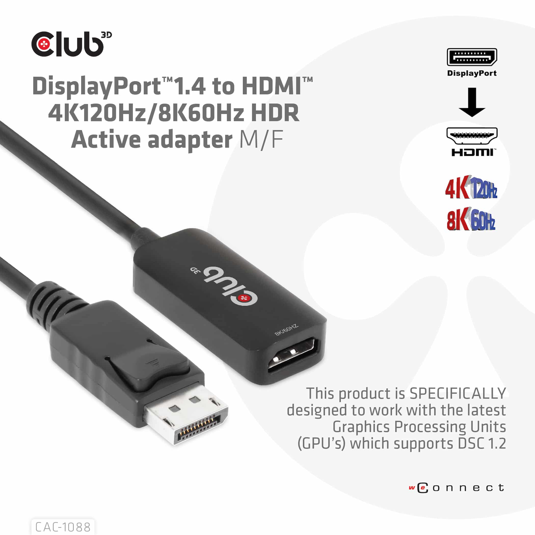 CLUB3D DisplayPort1.4 to HDMI 4K120Hz/8K60Hz HDR Active adapter M/F - Afbeelding 2