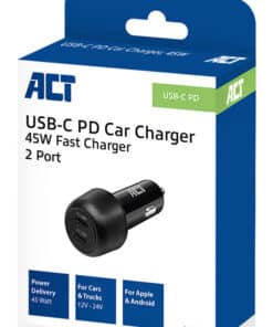 ACT 2-poorts USB-C Fast Charge Autolader 45W met Power Delivery - Afbeelding 3