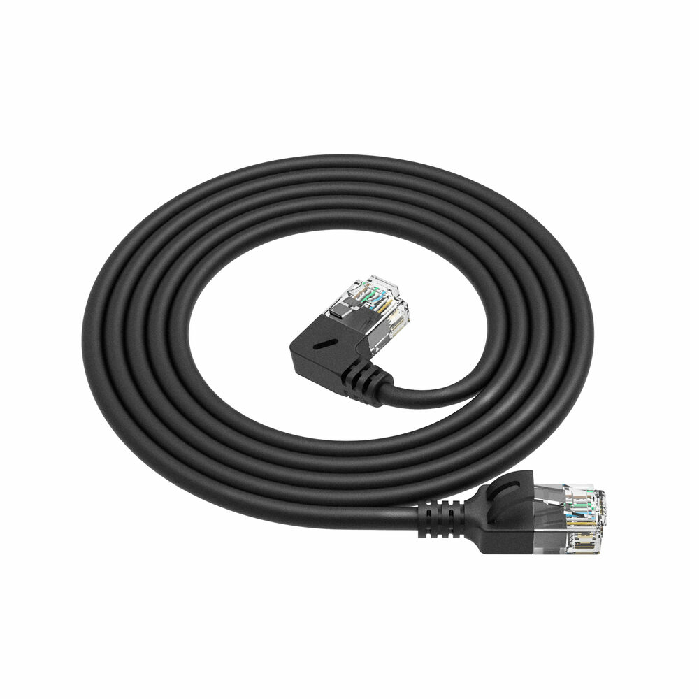 ACT Zwarte 2 meter U/UTP CAT6A LSZH slimline patchkabel met RJ45 connectoren, recht naar 90° haaks links - Afbeelding 2