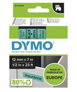 DYMO originele D1 labels | Zwarte Tekst op Groen Label | 12 mm x 7 m | zelfklevende etiketten voor de LabelManager labelprinter | gemaakt in Europa