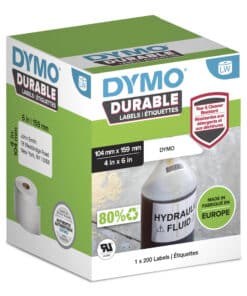 DYMO originele Duurzame LabelWriter labels | 104 mm x 159 mm | Witte Poly | 200 grote zelfklevende etiketten | Stevige labels voor de LabelWriter labelprinters
