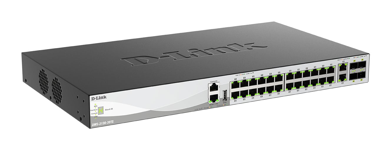 D-Link DMS-3130-30TS/E netwerk-switch Managed L3 10G Ethernet (100/1000/10000) Bureaublad-/wandmontage Zwart
