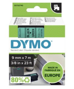 DYMO originele D1 labels | Zwarte Tekst op Groen Label | 9 mm x 7 m | zelfklevende etiketten voor de LabelManager labelprinter | gemaakt in Europa