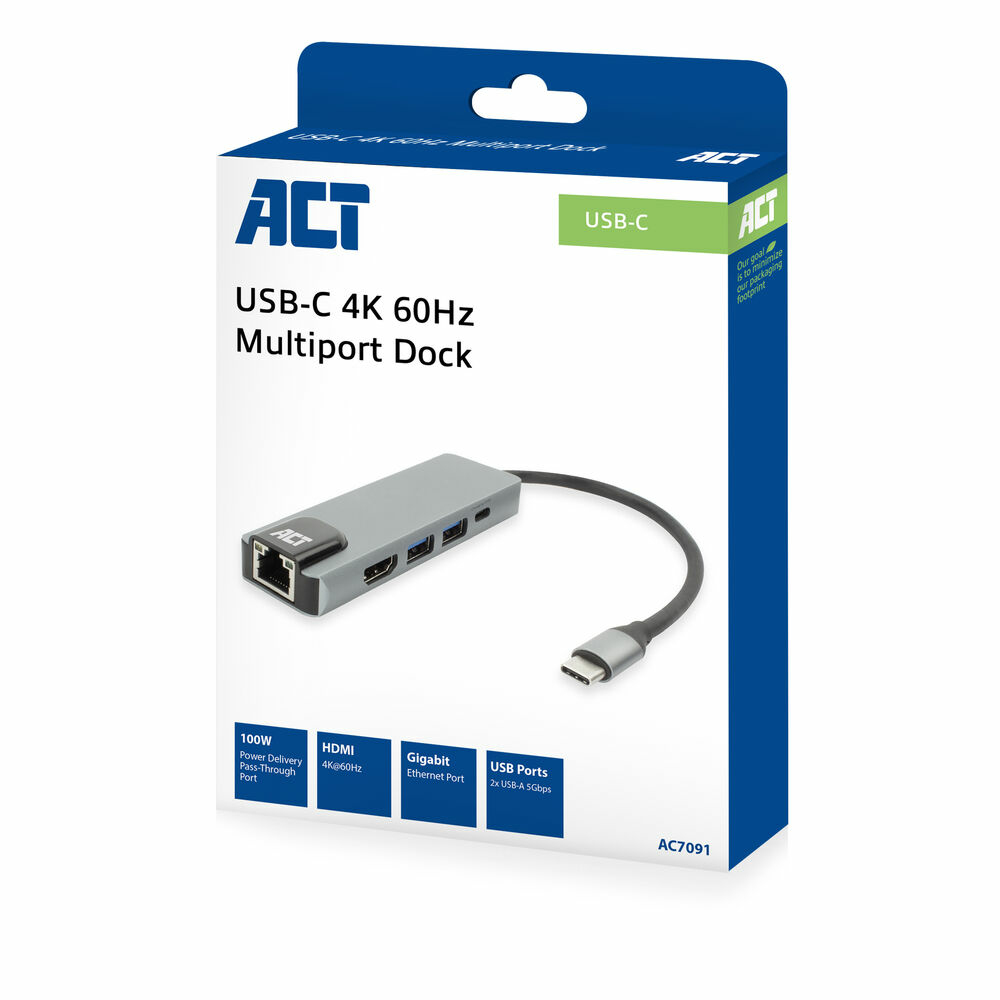 ACT USB-C 4K dockingstation voor 1 HDMI monitor, ethernet, USB-A, PD pass-through - Afbeelding 2