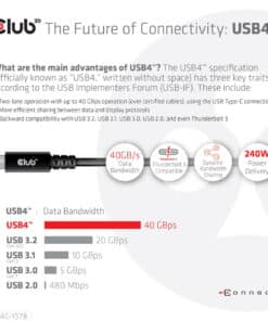 CLUB3D USB4 Gen3x2 Type-C Bi-Directional Cable 8K60Hz, Data 40Gbps, PD 240W(48V/5A) EPR M/M 2m / 6.56ft - Afbeelding 5