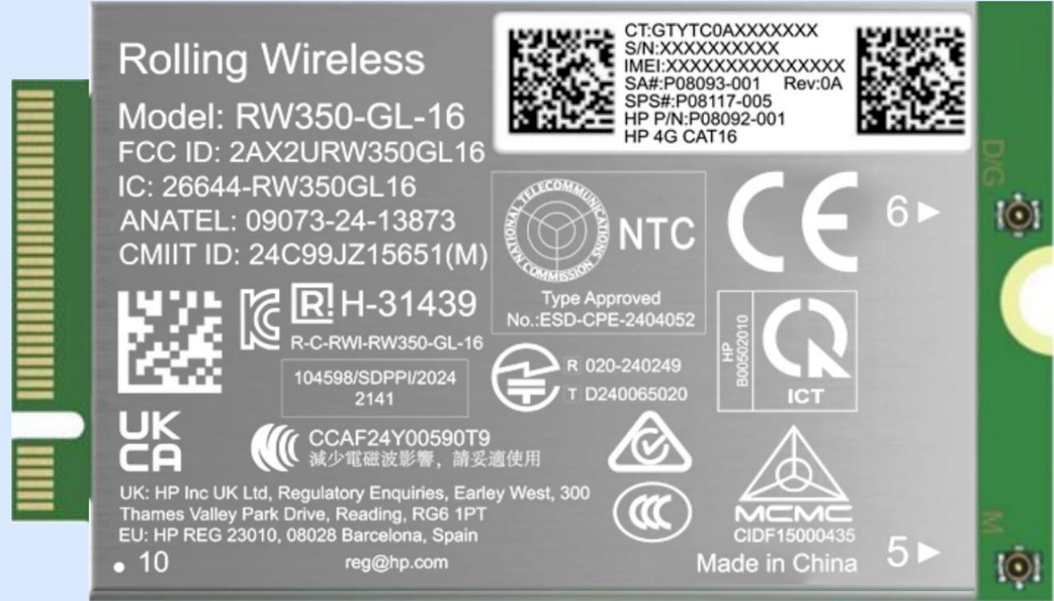 HP 4G LTE-Advanced Pro Cat16 WWAN interfacekaart/-adapter