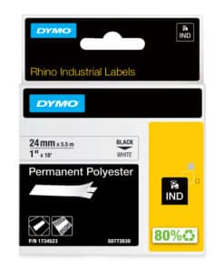 DYMO Rhino industriële labels | Permanent Polyester | 24 mm x 3,5 m | zwarte afdruk op wit | zelfklevende labels voor Rhino & LabelManager labelprinters