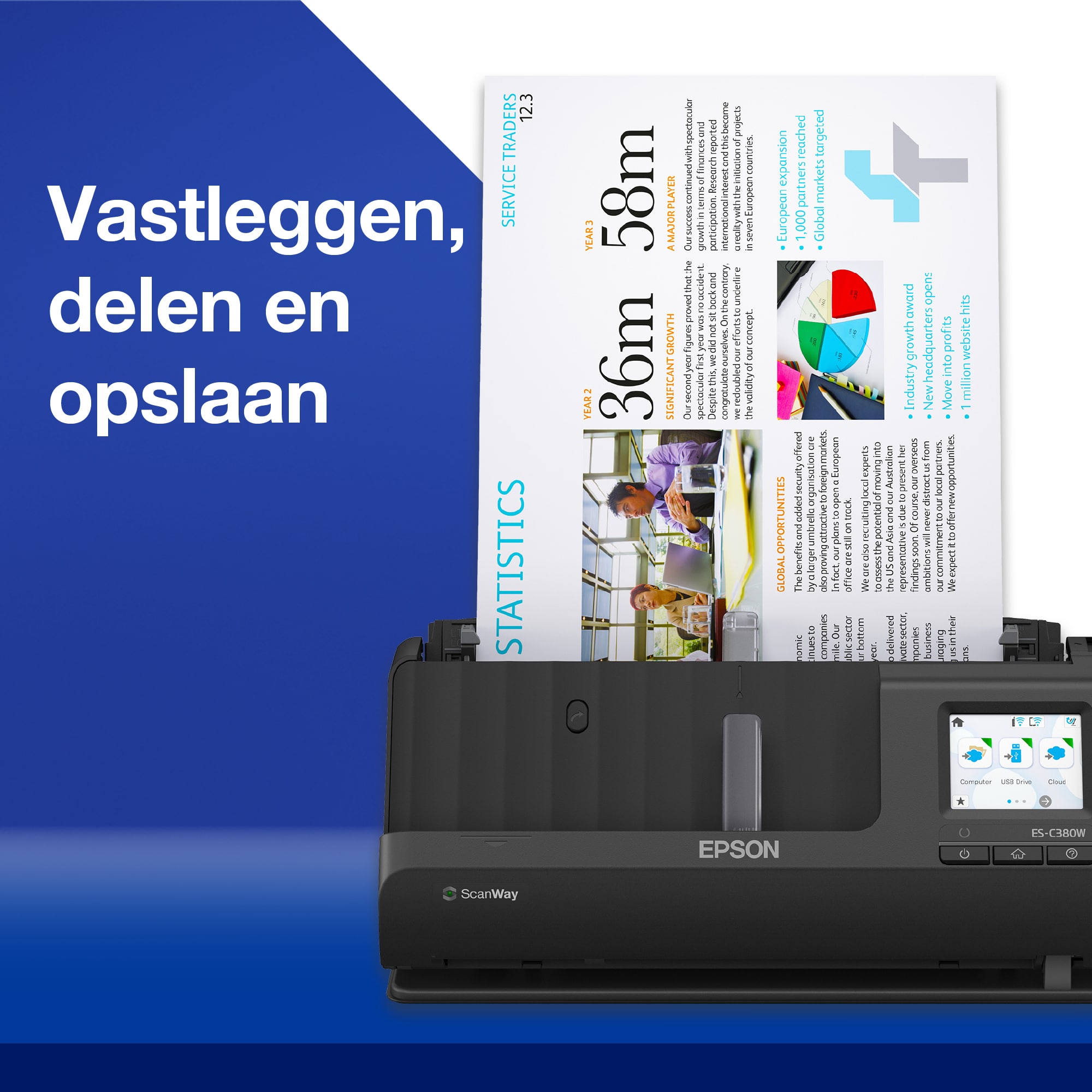 Epson ES-C320W compacte A4-documentscanner met Wi-Fi-connectiviteit en U-traject - Afbeelding 2