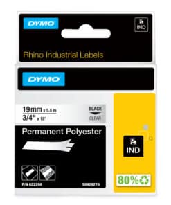 DYMO Rhino industriële labels | Permanent Polyester | 19 mm x 3,5 m | zwarte afdruk op transparant | zelfklevende labels voor Rhino & LabelManager labelprinters