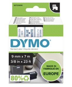 DYMO originele D1 labels | Blauwe Tekst op Wit Label | 9 mm x 7 m | zelfklevende etiketten voor de LabelManager labelprinter | gemaakt in Europa