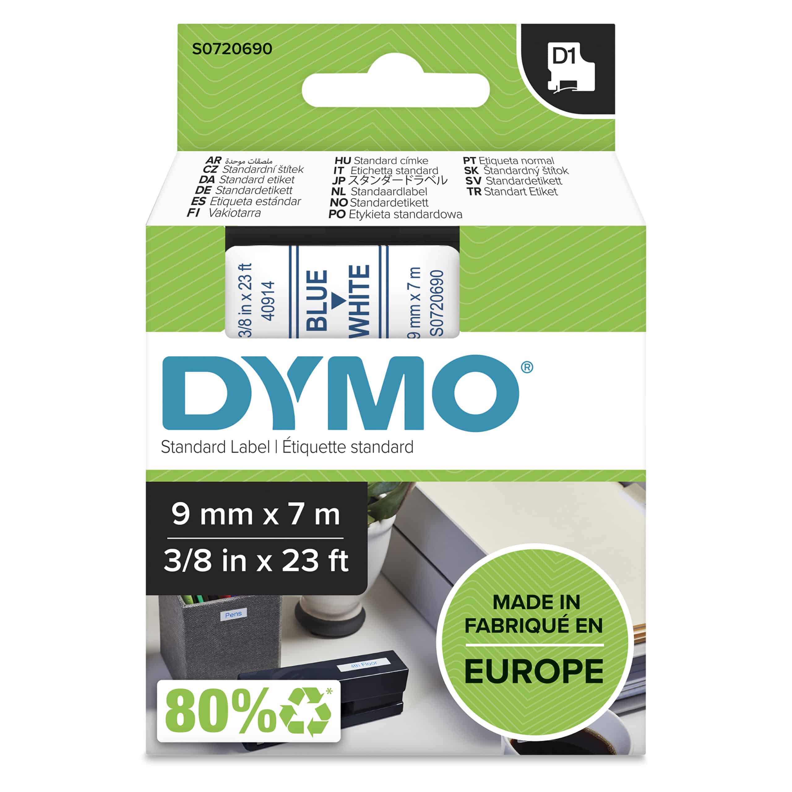 DYMO originele D1 labels | Blauwe Tekst op Wit Label | 9 mm x 7 m | zelfklevende etiketten voor de LabelManager labelprinter | gemaakt in Europa