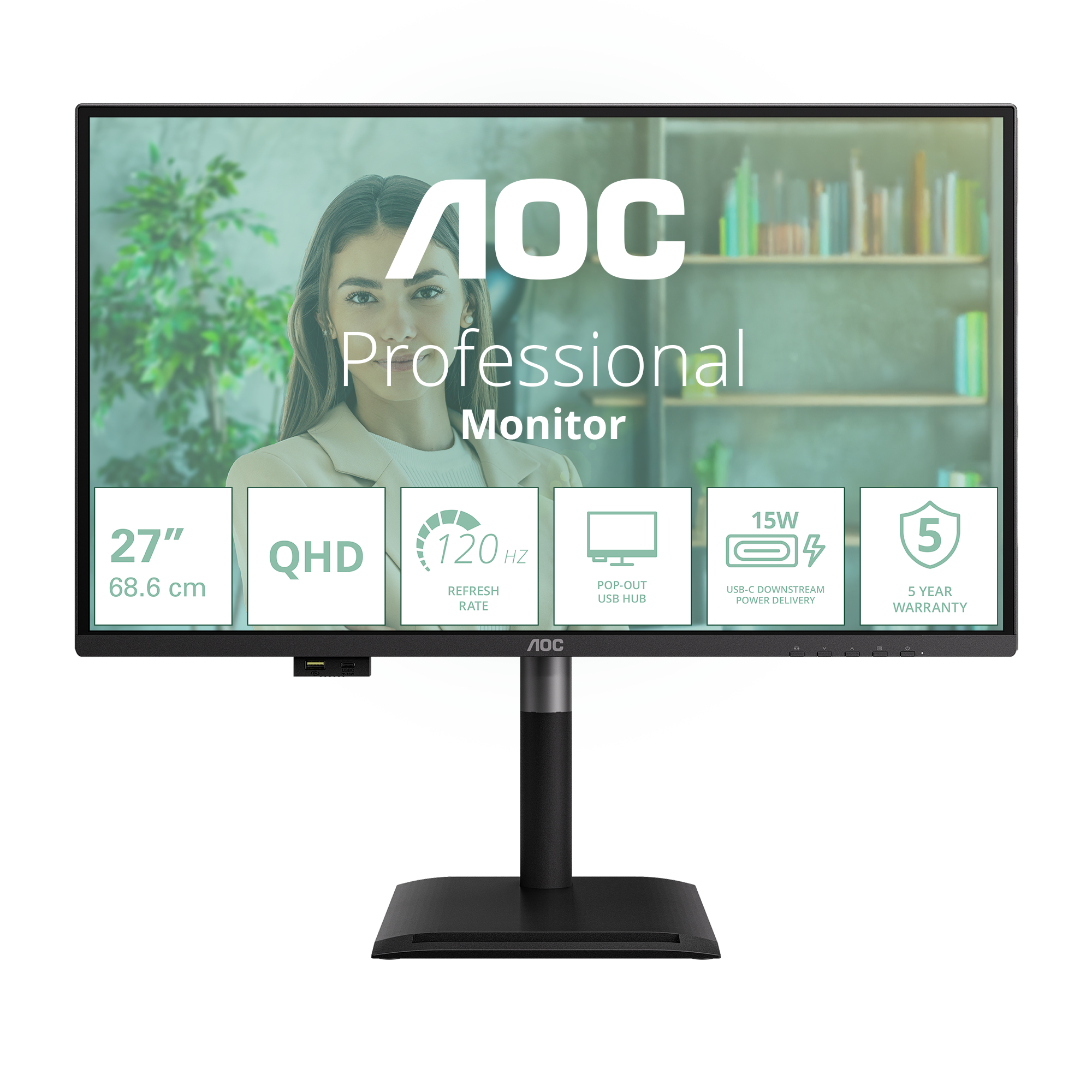 AOC Q27P4U computer monitor 68,6 cm (27") 2560 x 1440 Pixels Wide Quad HD Zwart - Afbeelding 2