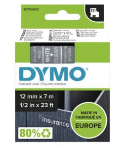 DYMO originele D1 labels | Witte Tekst op Doorzichtig Label | 12 mm x 7 m | zelfklevende etiketten voor de LabelManager labelprinter | gemaakt in Europa