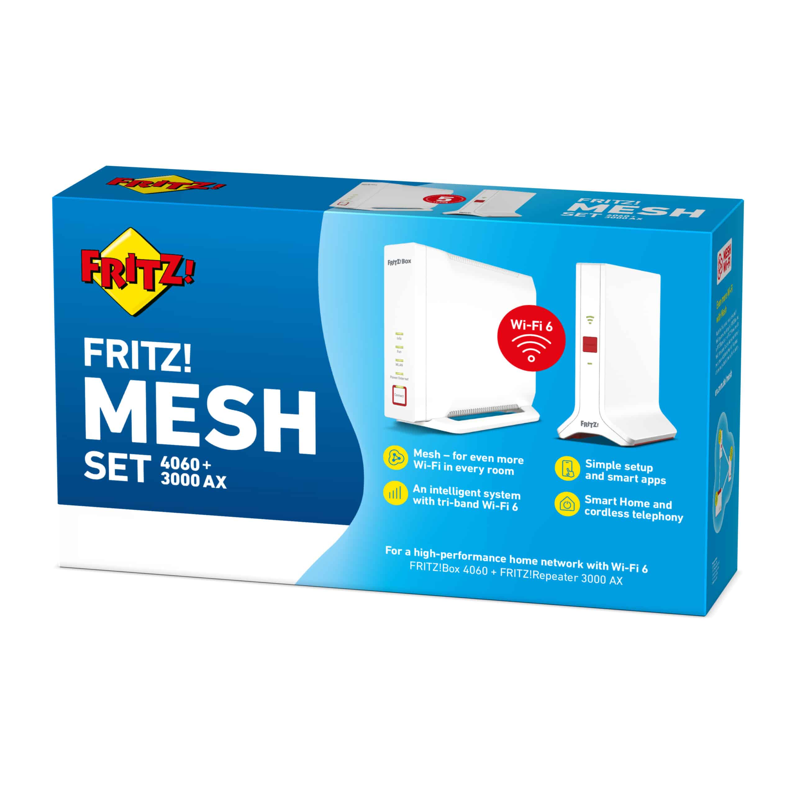 Mesh Set FRITZ! 4060 + 3000 AX INT Tri-band (2.4 GHz / 5 GHz / 5 GHz) Wi-Fi 6 (802.11ax) Wit 4x4 - Afbeelding 4