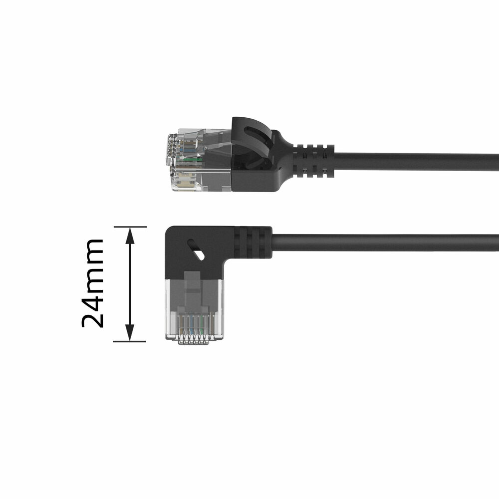 ACT Zwarte 0,5 meter U/UTP CAT6A LSZH slimline patchkabel met RJ45 connectoren, recht naar 90° haaks rechts - Afbeelding 3