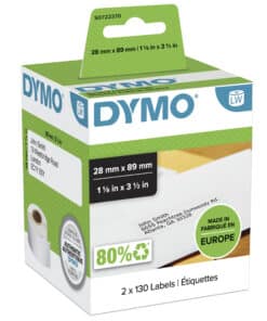 DYMO originele LabelWriter adreslabels | 28 mm x 89 mm | 2 rollen met elk 130 labels (260 zelfklevende etiketten) | Geschikt voor de LabelWriter labelprinters | Gemaakt in Europa