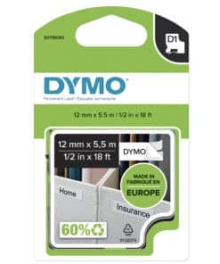 DYMO originele D1 Duurzame polyester labels | Zwarte Tekst op Wit Label | 12 mm x 5,5 m | zelfklevende etiketten voor de LabelManager labelprinter | gemaakt in Europa