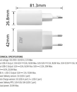 ACT USB-C & USB-A lader 20W met Power Delivery PPS, Quick Charge, GaNFast - Afbeelding 5