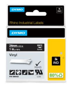 DYMO Rhino industriële Vinyl Labels | 24 mm x 5,5 m | witte afdruk op zwart | zelfklevende labels voor Rhino & LabelManager labelprinters