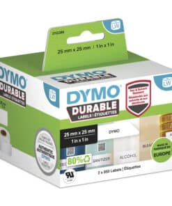 DYMO originele Duurzame LabelWriter labels | 25 mm x 25 mm | Witte Poly | 2 rollen met elk 850 labels (1700 zelfklevende etiketten) | Stevige labels voor de LabelWriter labelprinters