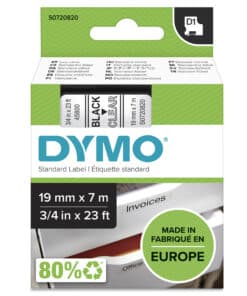 DYMO originele D1 labels | Zwarte Tekst op Doorzichtig Label | 19 mm x 7 m | zelfklevende etiketten voor de LabelManager labelprinter | gemaakt in Europa