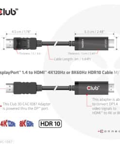 CLUB3D DisplayPort 1.4 to HDMI 4K120Hz or 8K60Hz HDR10 Cable M/M 3m/9.84ft - Afbeelding 4