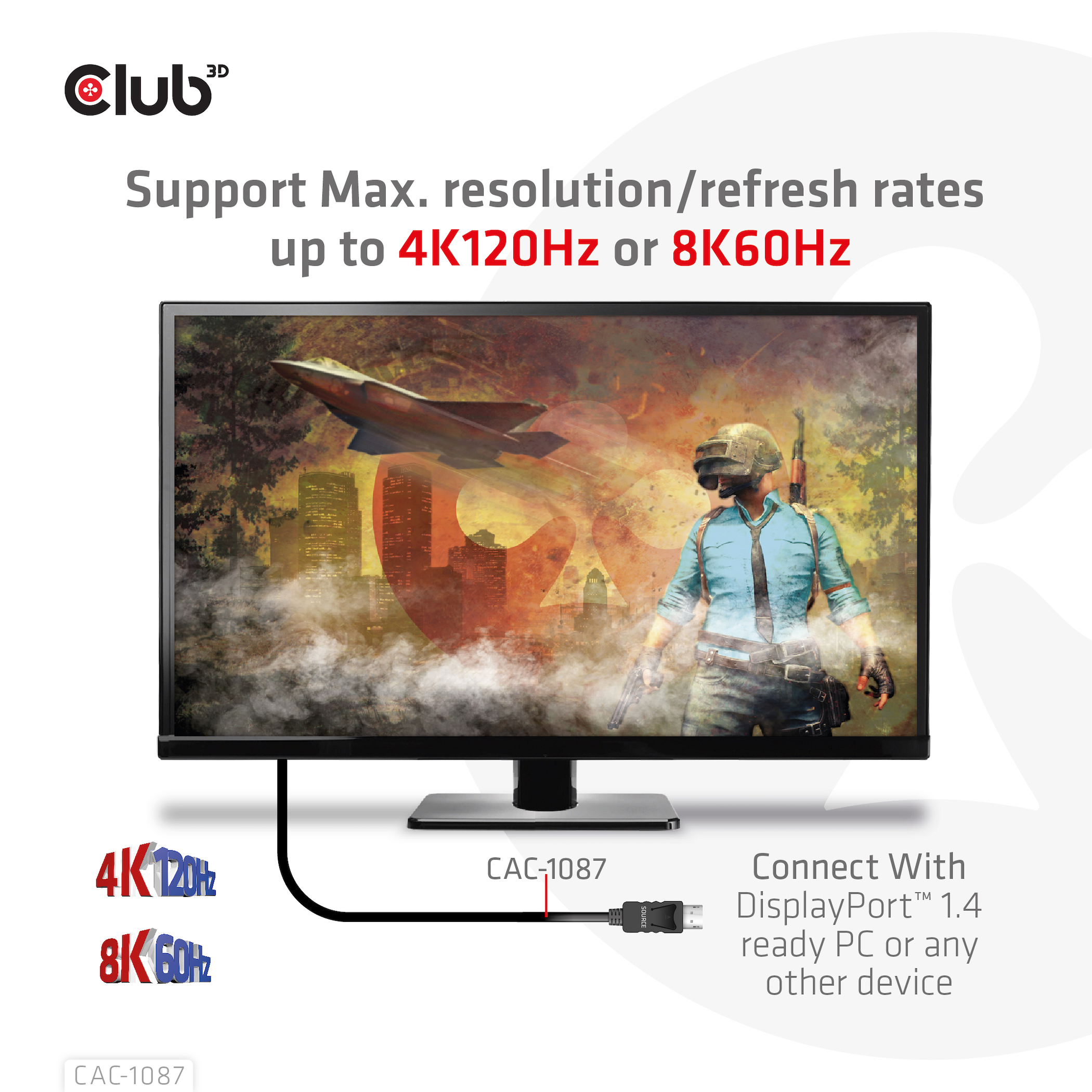 CLUB3D DisplayPort 1.4 to HDMI 4K120Hz or 8K60Hz HDR10 Cable M/M 3m/9.84ft - Afbeelding 7