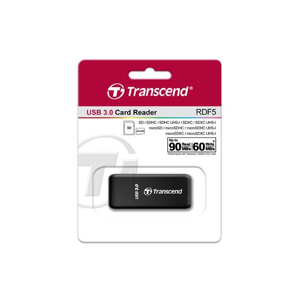 Transcend TS-RDF5K PDF5 Card Reader, USB3.0, SD/microSD , SDHC/SDXC, UHS-I, LED, Black - Afbeelding 2