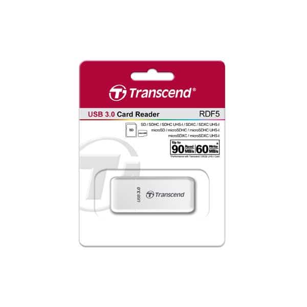 Transcend TS-RDF5W PDF5 Card Reader, USB3.0, SD/microSD, SDHC/SDXC, UHS-I, LED, White - Afbeelding 2