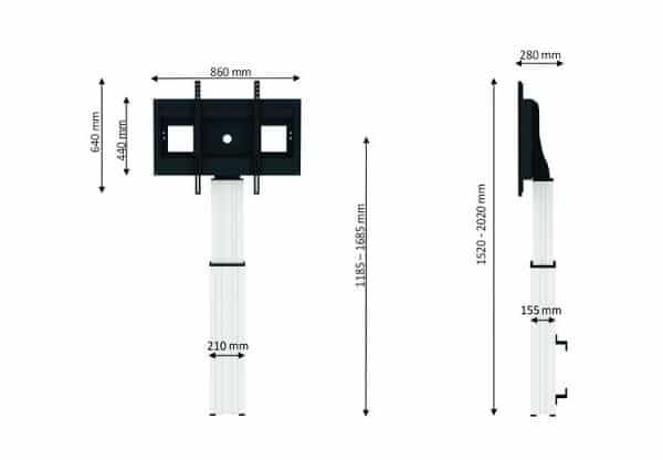 Neomounts MOTORIZED RAL9005 SLVR 42-100IN 200X200/1200X600 150KG+BRACKETS 2,54 m (100") Zilver - Afbeelding 8