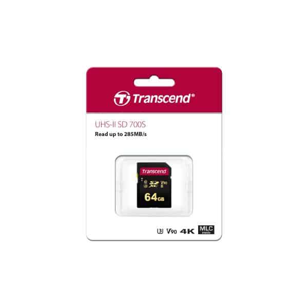 Transcend TS64GSDC700S 700s SDXC, 64GB, UHS-II U3, Class10, V90, 285/ 180MB/s, MLC NAND - Afbeelding 2