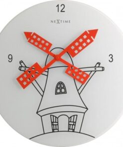 NeXtime klok 8807 Windmil, Ø30 cm, Wall, White/ Black/ Red