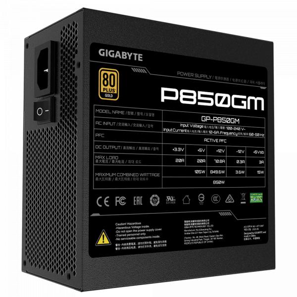 Gigabyte GP-P850GM P850GM Power supply, ATX, 850 W, 100 - 240 V, 50/60 Hz, 12 A, 6 A, Active - Afbeelding 8