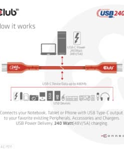 CLUB3D USB2 Type-C Bi-Directional USB-IF Certified Cable Data 480Mb, PD 240W(48V/5A) EPR M/M 1m / 3.23 ft - Afbeelding 7