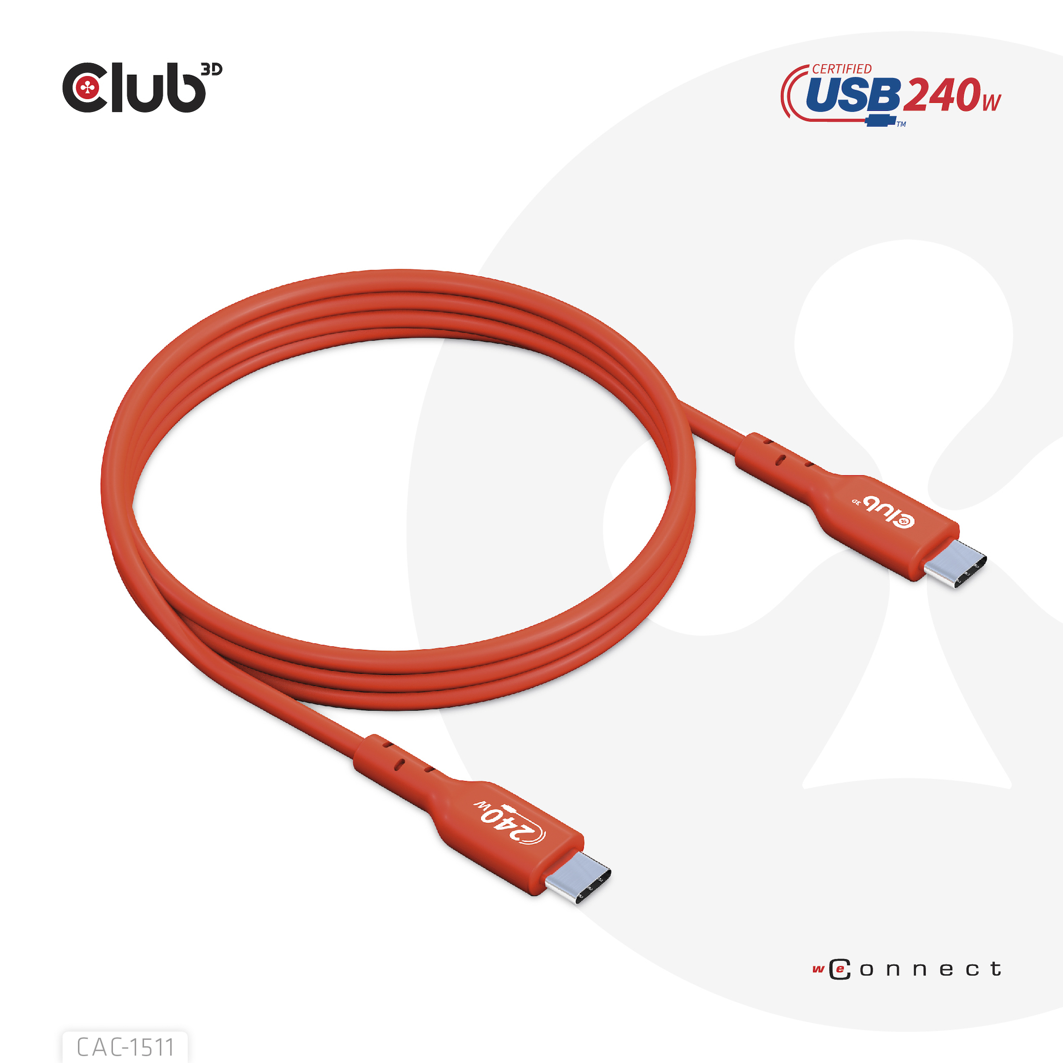 CLUB3D USB2 Type-C Bi-Directional USB-IF Certified Cable Data 480Mb, PD 240W(48V/5A) EPR M/M 1m / 3.23 ft - Afbeelding 8