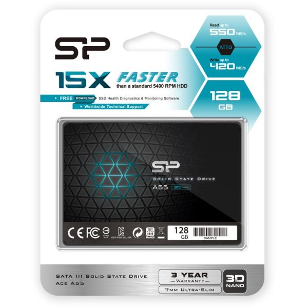 Silicon Power SP128GBSS3A55S25 Ace A55 SSD, 128GB, 7mm 2.5inch, SATA3, 3D NAND, SLC Cache - Afbeelding 3