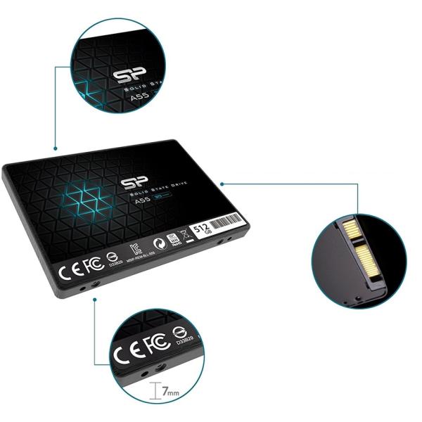 Silicon Power SP512GBSS3A55S25 Ace A55 SSD, 512GB, 7mm 2.5inch, 3D NAND, SLC Cache - Afbeelding 4